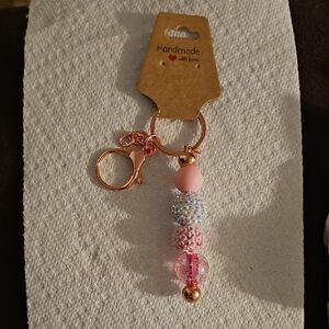 Translucent Beaded Keyfinder Purse Keychain Holder with Pink Charm